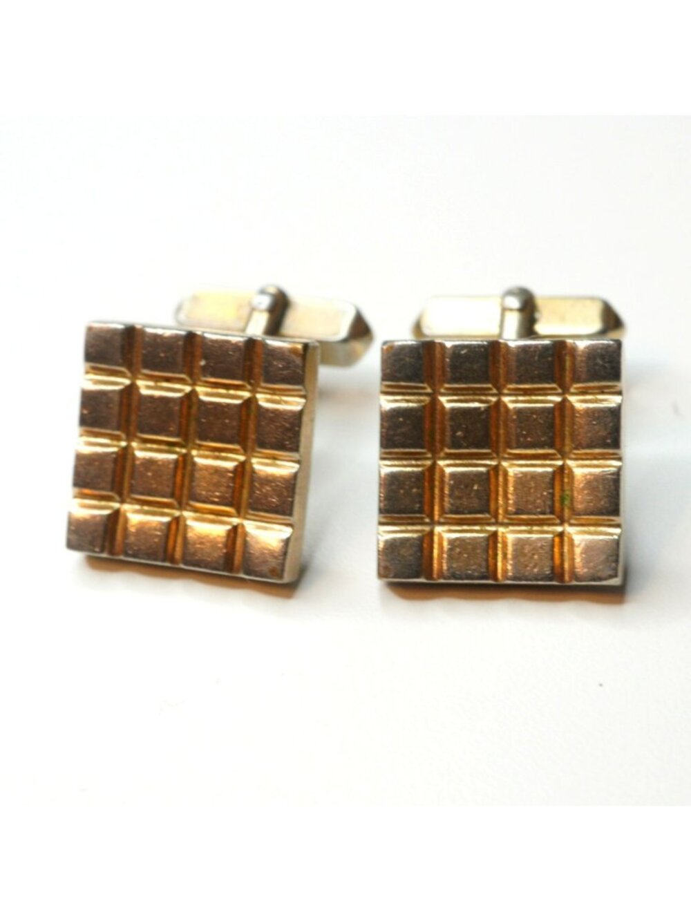 Vintage Swank Gold Tone Textured Square Cufflinks Mid Century Men's